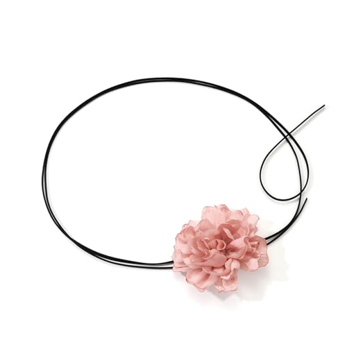 GALSOR Kette Sommer Retro dreidimensionale Blumen Halskette langen Riemen Halsband Schlüsselbeinkette(Color:Pink) von GALSOR