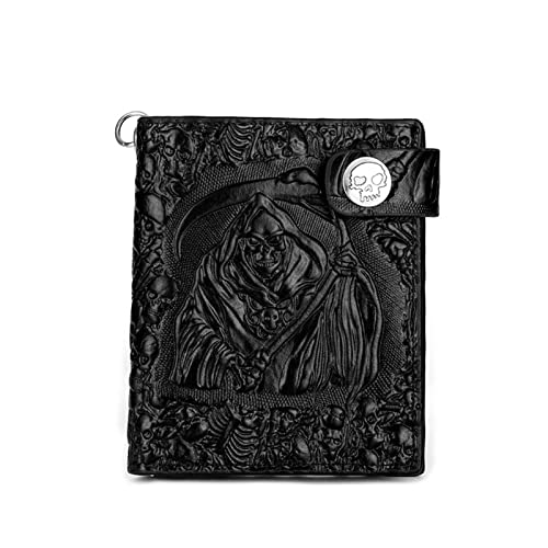 GALSOR Kettenbrieftaschen für Herren Herren-Ledergeldbörse Demon Skull Punk Rock Short Anti-Diebstahl-Kettenbrieftasche Punk Biker Wallet Geldbörse mit Kette von GALSOR