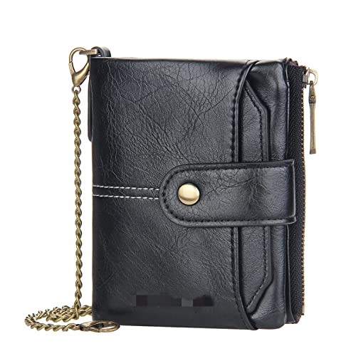 GALSOR Kettenbrieftaschen für Herren Kurz Multi-Card-Tasche for Herren Vertical Chain Zero Wallet Herren-Geldbörse mit Kette Geldbörse mit Kette (Color : Black, Size : 12.5x10x3cm) von GALSOR