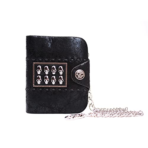 GALSOR Kettenbrieftaschen für Herren Mode Herren Geldbörse Persönlichkeit PU Short Skull Punk Style Herren Geldbörse Punk Biker Wallet Geldbörse mit Kette von GALSOR