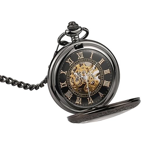 GALSOR Vintage Taschenuhr Herren Retro halbautomatische mechanische Taschenuhr Spiegel Skelett Flip Cover Halskette mechanische Bewegung Uhr von GALSOR