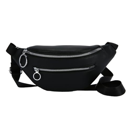 Gürteltasche für Damen Damen-Umhängetasche mit doppeltem Reißverschluss, lässige Hüfttasche (Color : Black, Size : 13x12x2cm) von GALSOR