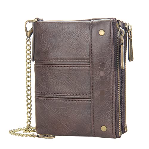 Kettenbrieftaschen für Herren Herren-Kettenbrieftasche Herren-Geldbörse mit doppeltem Reißverschluss und Schnalle Retro-Wechseltasche Kartentasche Geldbörse mit Kette ( Color : Coffee , Size : 12x10x3 von GALSOR