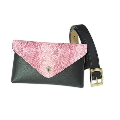 Mini-Reise-Gürteltasche aus PU-Leder Damen Gürtel Umhängetasche Damen Mode Lässig Dekorative Gürteltasche mit Rock Mantel (Color : Pink, Size : One Size) von GALSOR