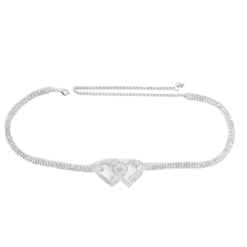 Oberschenkelketten-Schmuck für Karnevalspartys Damen-Party-Volldiamantkette, Liebes-Edelstein, sexy Beinkette, Damen-Oberschenkel-Zubehör (Color : Silver, Size : One Size) von GALSOR