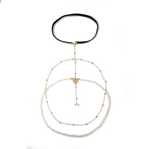 Oberschenkelketten-Schmuck für Karnevalspartys Einfache mehrschichtige Perlenkette Beinkette Damen personalisierter langer Körperkettenschmuck (Color : Gold, Size : 39cm) von GALSOR