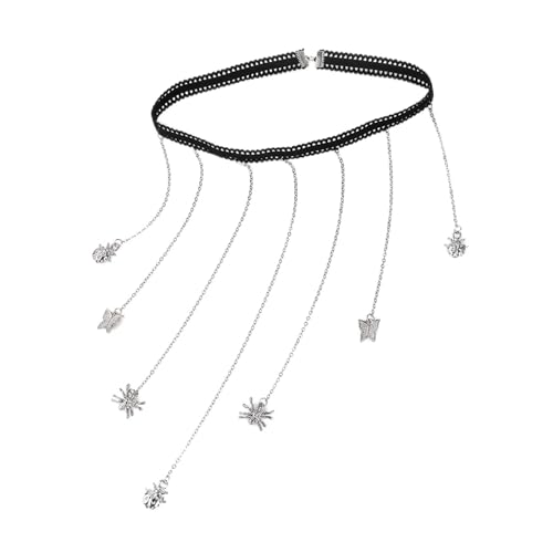 Oberschenkelketten-Schmuck für Karnevalspartys Frauen übertrieben sexy Spitze Stretch Seil Schmetterling Spinne Käfer Tier Bein Kette Schmuck (Color : Silver, Size : 36cm) von GALSOR