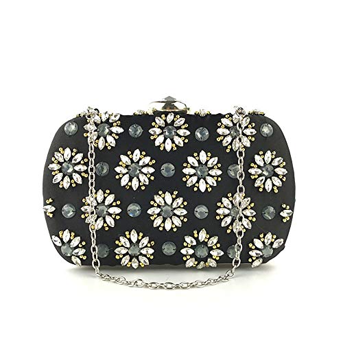 Partytasche Damen Abendtasche Satin Geldbörse Brieftasche Mit Vintage Dekoration Hochzeit Handtasche Brautjungfer Clutch Geldbörse Banketttasche (Color : Black, Size : 19.5x5x12cm) von GALSOR