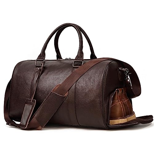 Reisetaschen Herren-Reisetasche, Lychee-Vintage-Handtasche, große Kapazität, Sporttasche mit Schuhposition, Gepäcktasche (Color : Coffee, Size : 45x23x25cm) von GALSOR