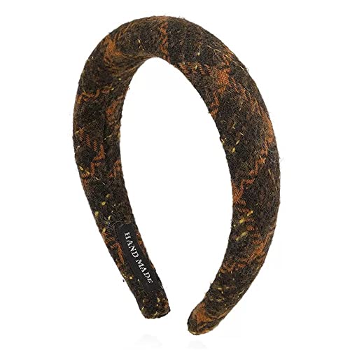 Rutschfester Haarreifen Damen-Haarband, Vintage-Tweed-Karo-Haarband, hohes Totenkopf-Top, Schwamm-Stirnband, gepresste Haarspange, Kopfbedeckung (Color : Braun, Size : 12.5x3.2cm) von GALSOR