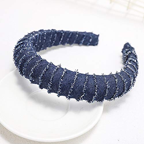 Rutschfester Haarreifen Haarband aus Denim-Stoff mit Kette, Haarschmuck, verdickter Schwamm, Wickel-Stirnband, Kopfbedeckung (Color : Dark blue 1, Size : One Size) von GALSOR