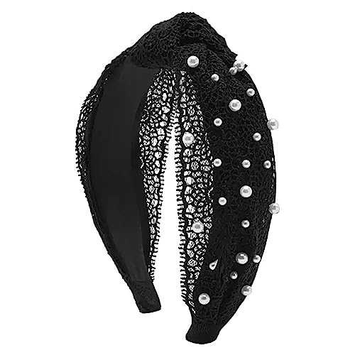 Rutschfester Haarreifen Perle Einfarbig Druck Haar Anti-Rutsch-Haarband Breite Seite Hohle Spitze Stirnband (Color : Black, Size : 16x14cm) von GALSOR