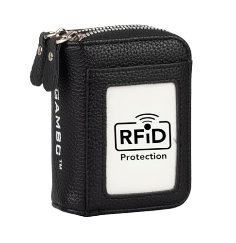Kartenhalter und Damen-Geldbörse aus Synthetikleder mit Anti-RFID – Kleiner und eleganter Geldbeutel mit Kartenfächern – Kleine Damen-Geldbörse für den täglichen Gebrauch - Schwarz von GAMBC