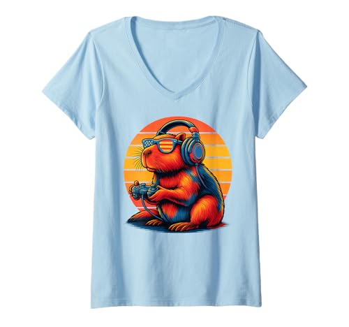 Damen USA Gaming Capybara Gamer CAPY - Wasserschwein Zocken Zocker T-Shirt mit V-Ausschnitt Damen USA Gaming Capybara Gamer CAPY - Wasserschwein Zocken Zocker T-Shirt mit V-Ausschnitt von GAMING CAPYBARA GAMER CAPY - Lustige Videospiele