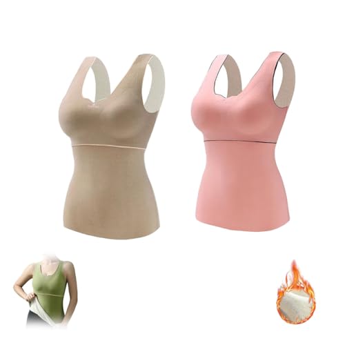GAMIRA Dünne Nahtlose Fleece-Unterwäscheweste, Thermo-Tanktops für Damen, Thermoweste für Damen mit Brustpolstern (E+F,L) von GAMIRA