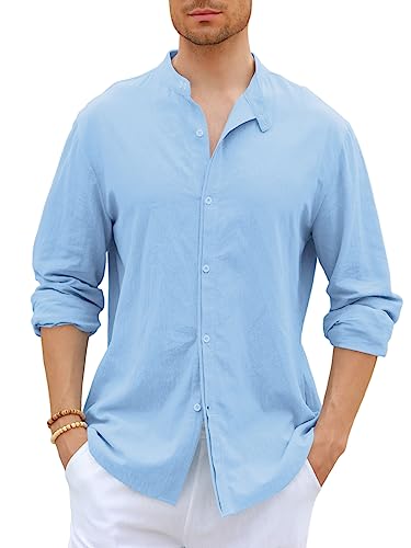 GAMISOTE Herren Freizeithemd Casual Baumwolle Hemd Button Down Langarm Shirt Regular Fit Sommerhemd (L, Blau) von GAMISOTE