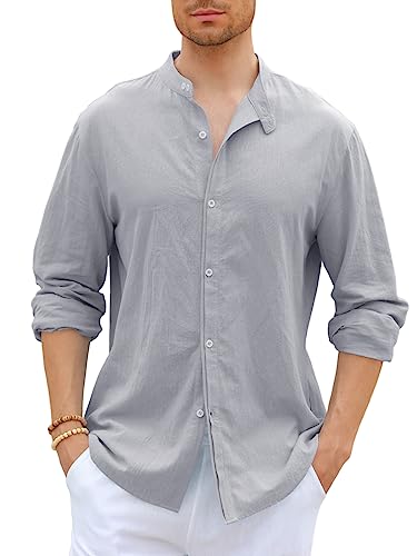 GAMISOTE Herren Freizeithemd Casual Baumwolle Hemd Button Down Langarm Shirt Regular Fit Sommerhemd (M, Grau) von GAMISOTE