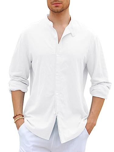 GAMISOTE Herren Freizeithemd Casual Baumwolle Hemd Button Down Langarm Shirt Regular Fit Sommerhemd (M, Weiß) von GAMISOTE