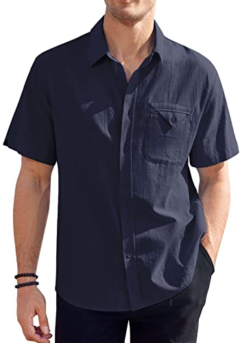 GAMISOTE Herren Freizeithemd Kurzarm Baumwolle Sommerhemd Button Down Sommer Shirt Regular Fit von GAMISOTE