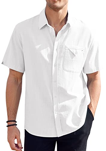 GAMISOTE Herren Freizeithemd Kurzarm Baumwolle Sommerhemd Button Down Sommer Shirt Regular Fit Trachtenhemd Hemd Herren, (Weiß L) von GAMISOTE