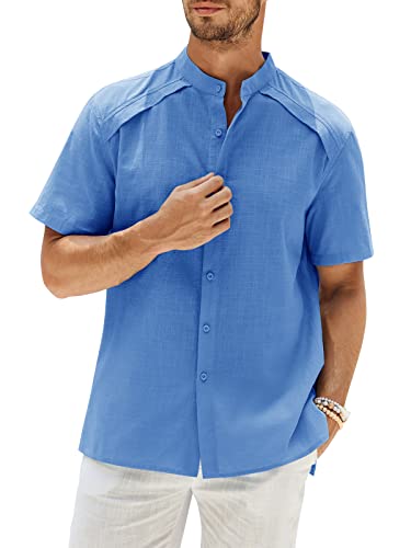 GAMISOTE Herren Freizeithemden Casual Button Down Hemd Baumwolle Strandhemd Kurzarm Sommerhemd (L, Königsblau) von GAMISOTE