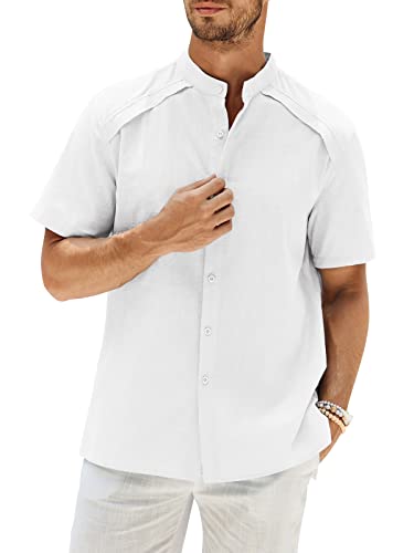 GAMISOTE Herren Freizeithemden Casual Button Down Hemd Baumwolle Strandhemd Kurzarm Sommerhemd (L, Weiß) von GAMISOTE