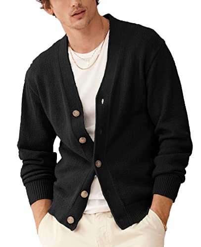 GAMISOTE Herren Strickjacke Casual Langarm V Ausschnitt Strickpullover Button Dowm Shirt Gestrickt Cardigan Sweater (L, Schwarz) von GAMISOTE