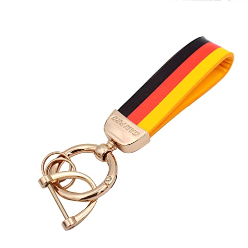 GAMPRO Schlüsselanhänger Herren Gold Deutsche Flagge Auto Schlüsselband Damen Schlüsselband mit 3 ausklinkbare Schlüsselring Ringe und Geschenkbox, 12cm von GAMPRO