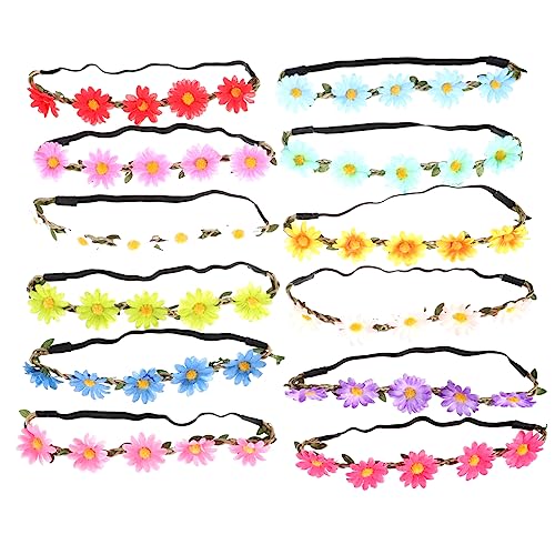 GANAZONO 12 Stück Teiliges Daisy Haarband Blumenkranz für und Mädchen Leicht und Tragbar Perfektes Kopfschmuck Accessoire für Festivals Hochzeiten und Partys von GANAZONO