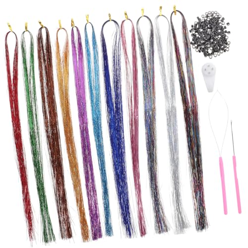 GANAZONO Haarschmuck Mit Glitzernden Haarsträhnen Für Frauen Und Mädchen Lange Haarverlängerungen in Farben Inklusive Werkzeug Und Silikon-bügel Für Kreative Frisuren von GANAZONO
