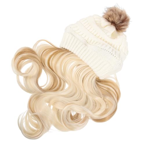 GANAZONO 1satz Lange Wellen-perücke Mit Beanie Für Frauen Warmes Strickmütze-haar Abnehmbar Mit Goldenen Haaren Für Einen Natürlichen Look Und Einfache Handhabung von GANAZONO
