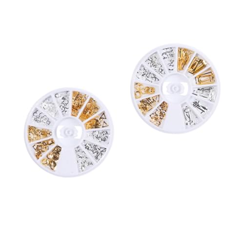 GANAZONO 2 Boxen Runde Metall nieten Nail Rivet Nagelkunst DIY Fingernagel Patch Maniküre Zubehör für Natürliche und Künstliche Nägel Vielseitige Geometrische Formen für Salon und Zuhause von GANAZONO