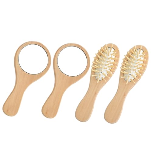 GANAZONO 2 Sätze Tragbares Set aus Holz Haarbürsten und Mini Kosmetikspiegeln Handlicher Reise Kamm mit Klarem Verzerrungsfreiem Spiegel Kompakt für Damen und Herren für Unterwegs und von GANAZONO
