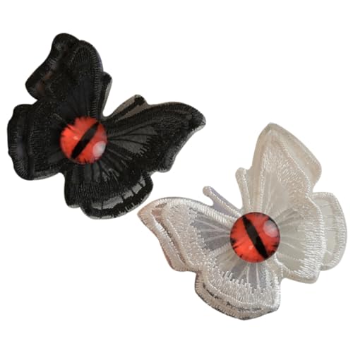GANAZONO 2 Stck Gothic Haarklammern mit Rotem Augen stickerei und Schwarzem Weißem Schmetterling Dekorative Leichte Langlebige Haarklammern für Damen für Party und Alltag von GANAZONO