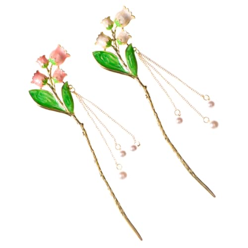 GANAZONO 2 Stück Chinesische Haarnadeln mit Perlen und Blumen Traditionelle Haarschmuck für Mädchen und Bräute Leichte Langlebige Haarstäbe für Dutt frisuren Vintage Stil von GANAZONO