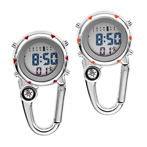 GANAZONO 2 Stück Multifunktionale Karabiner taschenuhr aus Edelstahl mit Clip Robust und Auslaufsicher für Outdoor Wandern Camping Klettern Rot und Orange für Herren und Damen von GANAZONO