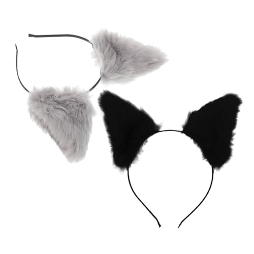GANAZONO 2 Stück Plüsch Katzenohren Haarreif Fuchs Ohren Stirnband Sanft Komfortabel Halloween Party Cosplay Verstellbar Kuscheliger Haarreifen für Damen und Mädchen von GANAZONO