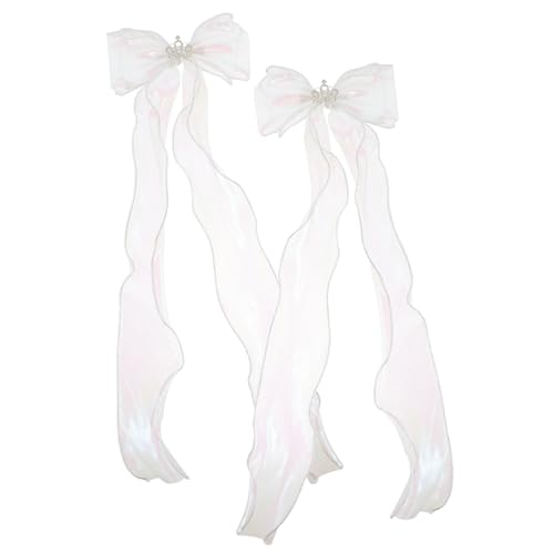 GANAZONO 2 Stück Spitzen Haarspangen mit Langen Schleifenbändern Haarschleifen Clips für Teenager Mädchen Komfortable und Langlebige Haarklammern für Vielseitige Frisuren Weiß von GANAZONO