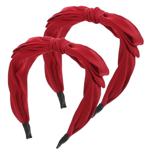 GANAZONO 2 Stück Teiliges Dekoratives Schleifen stirnband für Mädchen Doppellagiges Anti rutschendes Haarband aus Satin Breiter Haarreif für Alltag Party und Cosplay in Weinrot von GANAZONO