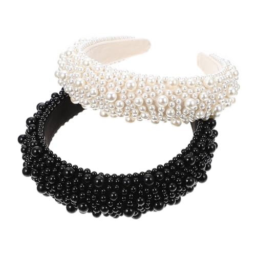 GANAZONO 2 Stück Teiliges Perlenstirnband Damen Haarreif mit Breiter Polsterschicht Modischer Haarschmuck für Mädchen Bequemes Langlebiges Haardekor für Festliche Anlässe und Alltag von GANAZONO