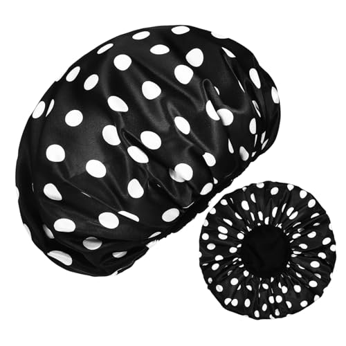 GANAZONO 2 Stück Wasserdichte Duschhauben mit Elastischem Modisches Punkte Design Mikrofaser Futter für Lange Haare Leichte Badekappen für Damen und Herren Vielseitig Einsetzbar Beim Baden von GANAZONO