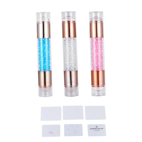 GANAZONO 3 Stück Doppelkopf Nagel Stempel Nagelkunst Stamping Tool Maniküre Zubehör Nageldesign DIY für Anfänger und Nagelstudio in Weiß Blau von GANAZONO