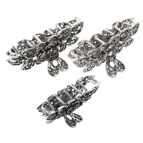 GANAZONO 3 Stück Große Vintage Metall Haarklammern mit Strassblumen Rutschfeste Haarklammern für Dickes Haar Starke Haltekraft Modische Retro Haarspangen für Damen und Mädchen von GANAZONO