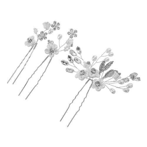 GANAZONO 3 Stück Teiliges Braut Haarschmuck mit Strass und Perlen U-förmige Blumen-haarnadeln Leichter Hochzeitsschmuck für Frauen und Mädchen Eleganter Braut Kopfschmuck für Besonderen von GANAZONO