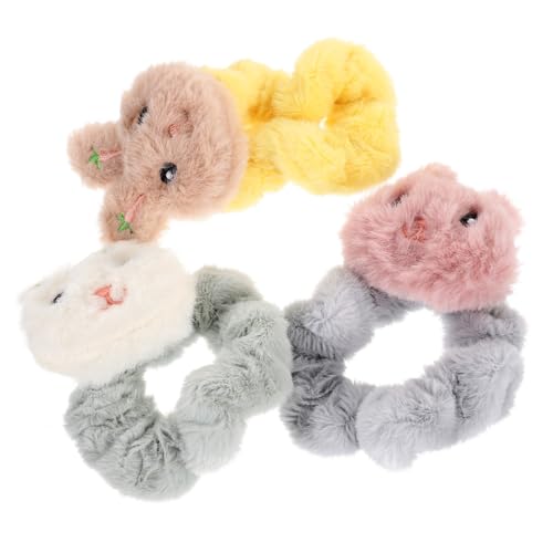 GANAZONO 3 Stück Teiliges Haargummi für Damen und Mädchen Elastische Ponytail Halter mit Niedlichem Plüsch kaninchen design Langlebige Haarbänder in Khaki Weiß und Rosa Vielseitig für von GANAZONO
