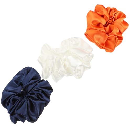 GANAZONO 3 Stück Teiliges Oversized Scrunchies Haargummis Extra Groß Elastisch Weich Glatt für Dickes Haar Damen Mädchen Modische Haarschleifen in Weiß Orange Marineblau von GANAZONO