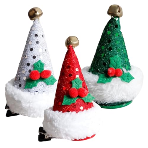 GANAZONO 3 Stück Weihnachtliche Haarklammern Teiliges mit Weichen Weihnachtsmützen Haarspangen für Mädchen Langlebiger Metall und Stoffmix Festlicher Haarschmuck für Party Karneval und von GANAZONO