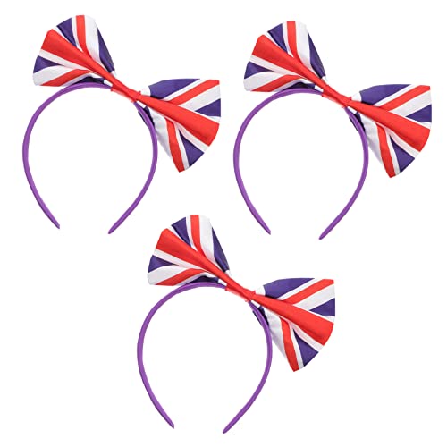 GANAZONO 3stücke Haarreifen Mit Schleife Und Uk-flaggenmuster Elastische Kopfschmuck-bänder Für Partyfavors Karneval Und Cosplay Unisex- von GANAZONO