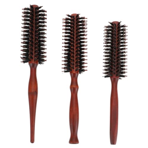 GANAZONO 3Stücke Runde Borsten Haarbürste mit Holzgriff für Männer und Professionelle für Glattes Lockiges und Dickes Haar zum Entwirren und Stylen von GANAZONO