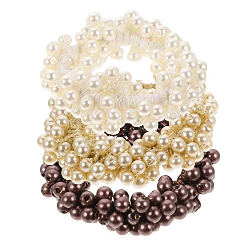 GANAZONO 3stücke Perlen Haarreifen Mit Elastischen Haarbändern Für Frauen Haarschmuck Mit Perlen Und Pferdeschwanzhalter Kopfbedeckung Für Verschiedene Frisuren von GANAZONO